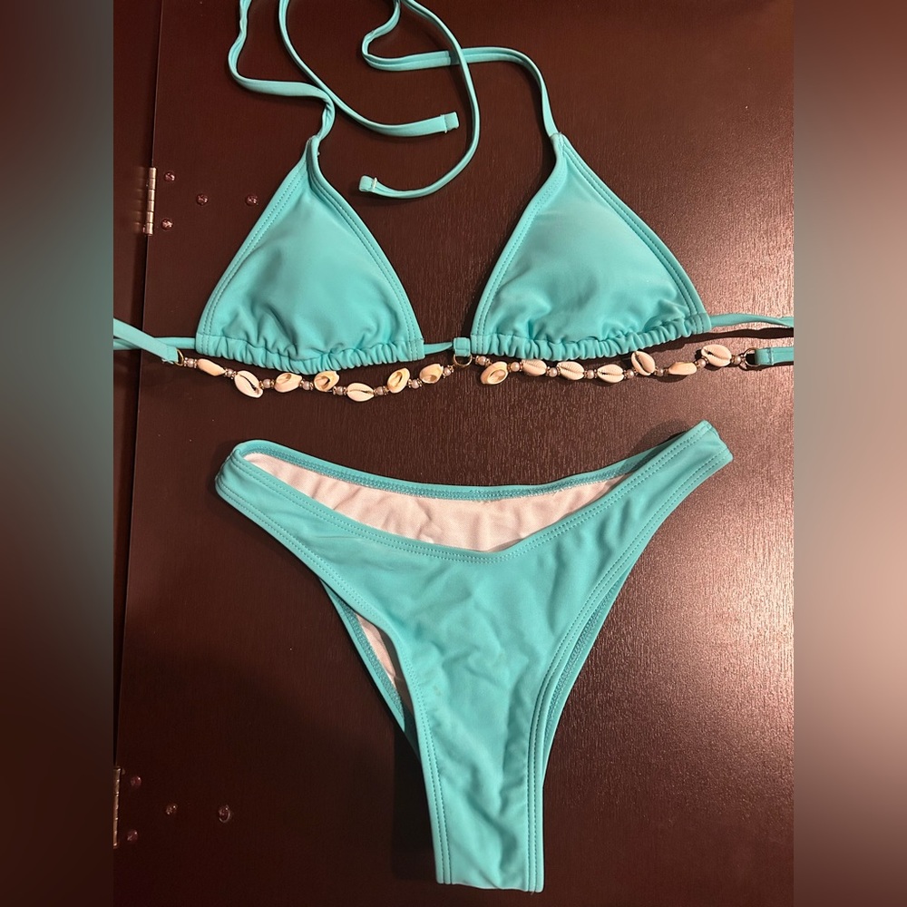 Turquoise Bikini with Shell Accents